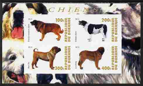 Burundi 2010 Dogs #7 imperf sheetlet containing 4 values unmounted mint, stamps on dogs