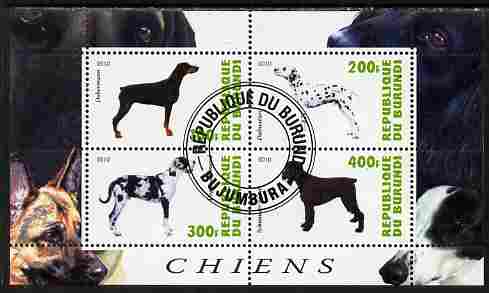 Burundi 2010 Dogs #8 perf sheetlet containing 4 values fine cto used, stamps on dogs