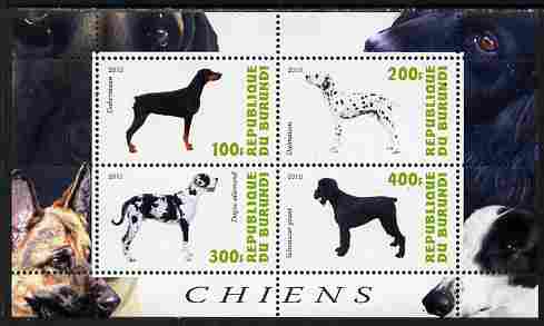 Burundi 2010 Dogs #8 perf sheetlet containing 4 values unmounted mint, stamps on dogs