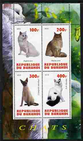 Burundi 2010 Cats #1 perf sheetlet containing 4 values unmounted mint, stamps on cats