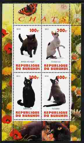 Burundi 2010 Cats #2 perf sheetlet containing 4 values unmounted mint, stamps on cats