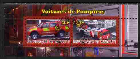 Djibouti 2010 Fire Engines #2 perf sheetlet containing 2 values fine cto used, stamps on , stamps on  stamps on fire