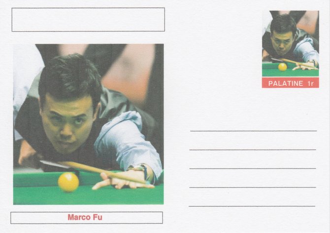 Palatine (Fantasy) Personalities - Marco Fu (snooker) postal stationery card unused and fine, stamps on personalities, stamps on sport, stamps on snooker