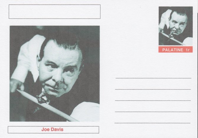 Palatine (Fantasy) Personalities - Joe Davis (snooker) postal stationery card unused and fine, stamps on personalities, stamps on sport, stamps on snooker