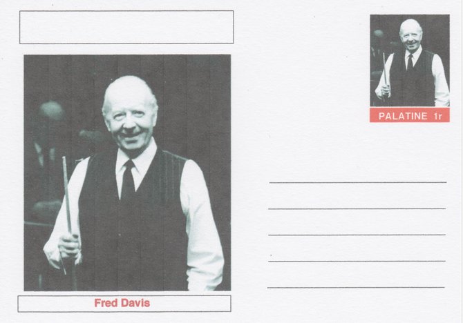 Palatine (Fantasy) Personalities - Fred Davis (snooker) postal stationery card unused and fine, stamps on personalities, stamps on sport, stamps on snooker
