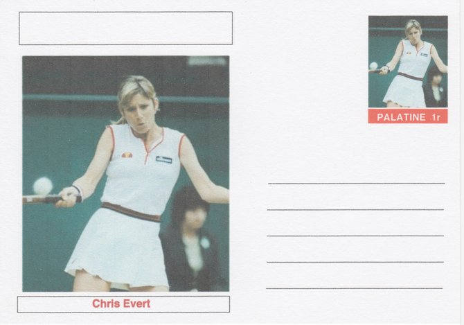Palatine (Fantasy) Personalities - Chris Evert (tennis) postal stationery card unused and fine, stamps on personalities, stamps on sport, stamps on tennis