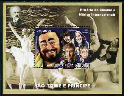 St Thomas & Prince Islands 2010 The Beatles & Pavarotti perf souvenir sheet unmounted mint. Note this item is privately produced and is offered purely on its thematic app..., stamps on personalities, stamps on beatles, stamps on pops, stamps on music, stamps on rock, stamps on composers