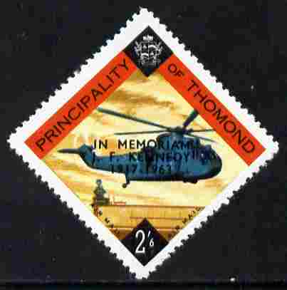 Thomond 1963 Helicopter 2s6d (Diamond shaped) with In Memorium - J F Kennedy overprint unmounted mint*, stamps on aviation, stamps on helicopters, stamps on kennedy