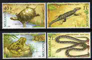 Moldova 2005 Reptiles & Amphibians perf set of 4 values unmounted mint, SG 519-22, stamps on animals, stamps on reptiles, stamps on turtles, stamps on snakes, stamps on lizards, stamps on frogs