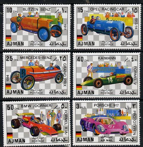 Ajman 1971 German Racing Cars set of 6 unmounted mint, Mi 1117-22, stamps on cars      opel      bmw      blitzen    mercedes     kaimann     porsche