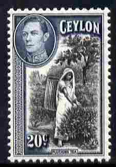 Ceylon 1938-49 KG6 Plucking Tea 20c unmounted mint, SG 391, stamps on , stamps on  kg6 , stamps on  tea , stamps on 
