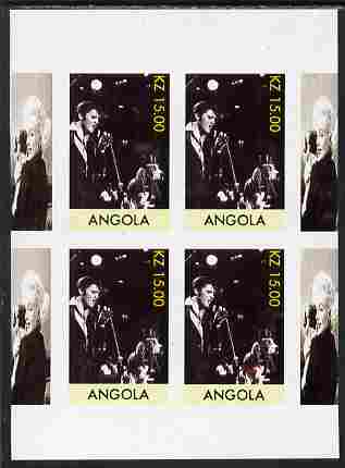 Angola 1999 Elvis Presley imperf sheetlet containing 4 values with Marilyn in margins, unmounted mint. Note this item is privately produced and is offered purely on its t..., stamps on music, stamps on personalities, stamps on elvis, stamps on entertainments, stamps on films, stamps on cinema, stamps on movies, stamps on marilyn, stamps on marilyn monroe