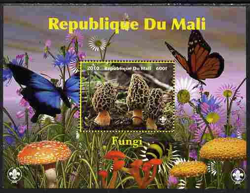 Mali 2010 Fungi #1 perf s/sheet with Butterflies & Scouts Logo unmounted mint. Note this item is privately produced and is offered purely on its thematic appeal, stamps on fungi, stamps on butterflies, stamps on scouts