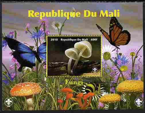 Mali 2010 Fungi #2 perf s/sheet with Butterflies & Scouts Logo unmounted mint. Note this item is privately produced and is offered purely on its thematic appeal, stamps on fungi, stamps on butterflies, stamps on scouts