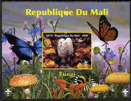 Mali 2010 Fungi #4 imperf s/sheet with Butterflies & Scouts Logo unmounted mint. Note this item is privately produced and is offered purely on its thematic appeal, stamps on fungi, stamps on butterflies, stamps on scouts