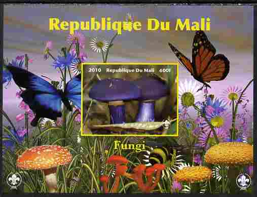 Mali 2010 Fungi #5 imperf s/sheet with Butterflies & Scouts Logo unmounted mint. Note this item is privately produced and is offered purely on its thematic appeal, stamps on fungi, stamps on butterflies, stamps on scouts