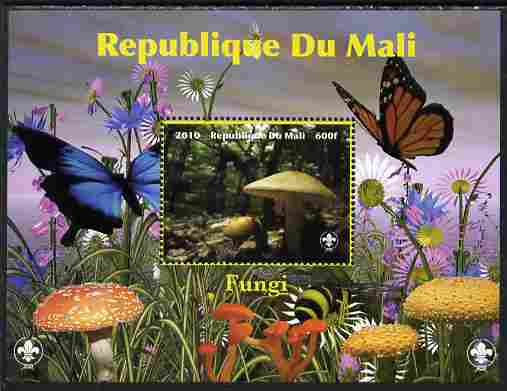 Mali 2010 Fungi #6 perf s/sheet with Butterflies & Scouts Logo unmounted mint, stamps on fungi, stamps on butterflies, stamps on scouts
