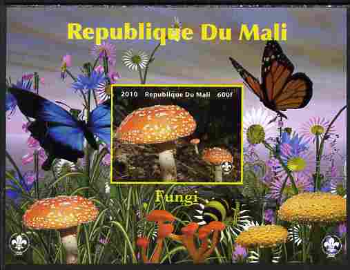Mali 2010 Fungi #7 imperf s/sheet with Butterflies & Scouts Logo unmounted mint. Note this item is privately produced and is offered purely on its thematic appeal, stamps on , stamps on  stamps on fungi, stamps on  stamps on butterflies, stamps on  stamps on scouts