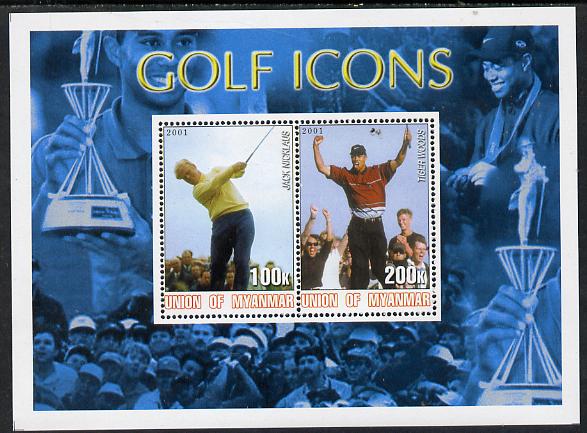 Myanmar 2001 Golf Icons (Jack Nicklaus & Tiger Woods) perf sheetlet containing 2 values unmounted mint, stamps on sport, stamps on golf, stamps on personalities