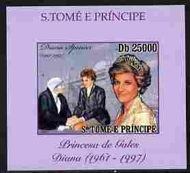 St Thomas & Prince Islands 2010 Diana Princess of Wales #1 with Mother Teresa individual imperf deluxe sheet unmounted mint. Note this item is privately produced and is offered purely on its thematic appeal, stamps on , stamps on  stamps on personalities, stamps on  stamps on diana, stamps on  stamps on royalty, stamps on  stamps on women, stamps on  stamps on human rights, stamps on  stamps on peace, stamps on  stamps on nobel, stamps on  stamps on teresa