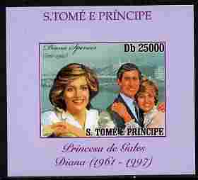 St Thomas & Prince Islands 2010 Diana Princess of Wales #2 with Charles individual imperf deluxe sheet unmounted mint. Note this item is privately produced and is offered..., stamps on personalities, stamps on diana, stamps on royalty, stamps on charles