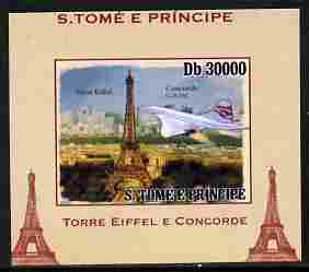 St Thomas & Prince Islands 2010 Eiffel Tower & Concorde #4 individual imperf deluxe sheet unmounted mint. Note this item is privately produced and is offered purely on its thematic appeal, stamps on eiffel tower, stamps on concorde, stamps on aviation