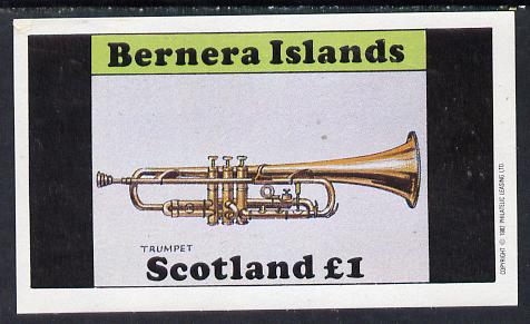 Bernera 1982 Musical Instruments (Trumpet) imperf souvenir sheet (Â£1 value) unmounted mint, stamps on music, stamps on musical instruments