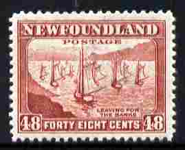 Newfoundland 1941-44 KG6 Fishing Fleet 48c unmounted mint, SG 289, stamps on fishing, stamps on ships, stamps on  kg6 , stamps on 