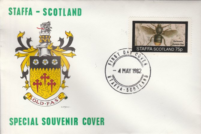 Staffa 1982 Bees #6 (75p perf value) on special cover with first day cancel, stamps on insects     honey, stamps on bees