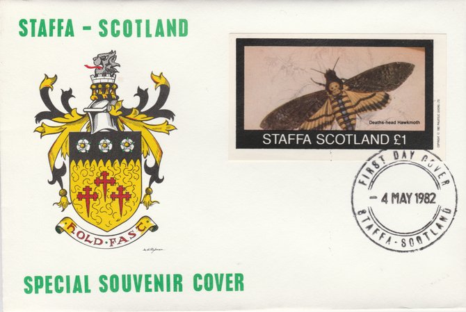 Staffa 1982 Bees - Hawkmoth (\A31 imperf souvenir sheet) on special cover with first day cancel, stamps on insects     honey, stamps on bees