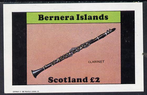 Bernera 1982 Musical Instruments (Clarinet) imperf deluxe sheet (Â£2 value) unmounted mint, stamps on music, stamps on musical instruments