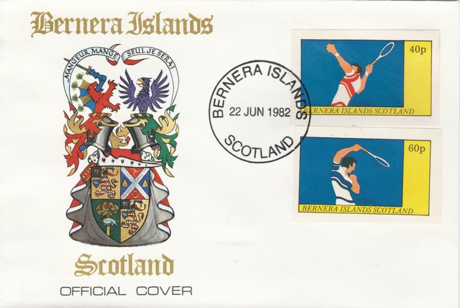 Bernera 1982 Tennis imperf  set of 2 values (40p & 60p) on special cover with first day cancel, stamps on sport   tennis