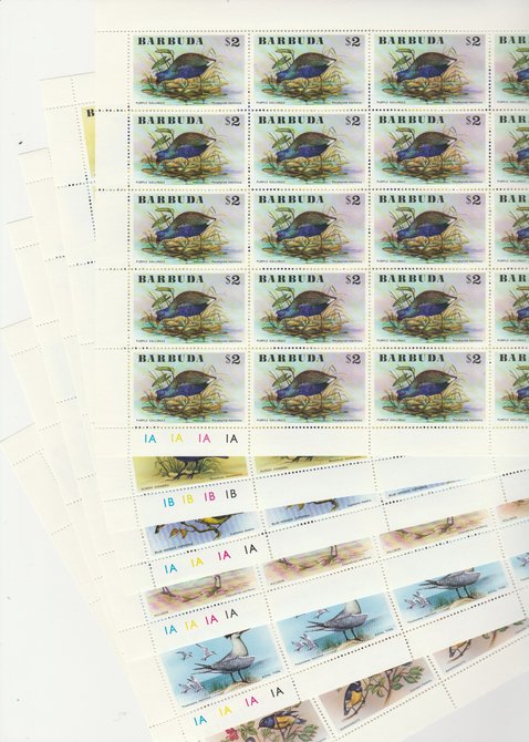 Barbuda 1976 Birds set of 6 in complete sheets of 25, superb unmounted mint, SG 262-7, stamps on birds, stamps on tern    