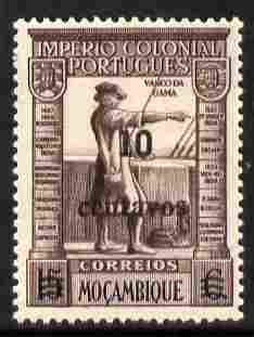 Mozambique 1946 Vasco da Gama 10c on 15c brown-purple & black unmounted mint SG387, stamps on explorers