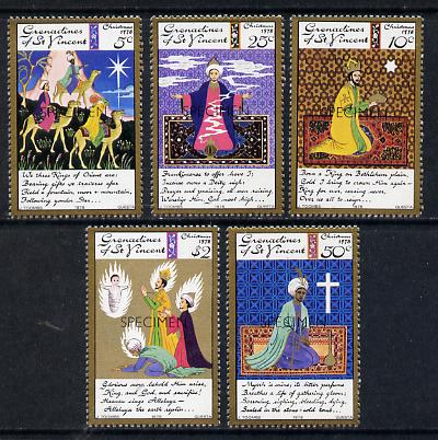 St Vincent - Grenadines 1978 Christmas (We Three Kings) set of 5 optd Specimen unmounted mint, as SG 139-43, stamps on christmas, stamps on music, stamps on bethlehem