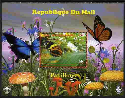 Mali 2010 Butterfles #2 perf s/sheet with Fungi & Scouts Logo unmounted mint. Note this item is privately produced and is offered purely on its thematic appeal, stamps on butterflies, stamps on fungi, stamps on scouts