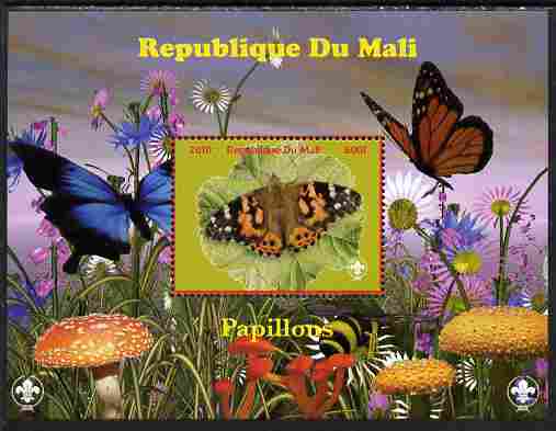 Mali 2010 Butterfles #4 perf s/sheet with Fungi & Scouts Logo unmounted mint. Note this item is privately produced and is offered purely on its thematic appeal, stamps on butterflies, stamps on fungi, stamps on scouts