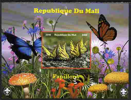Mali 2010 Butterfles #5 imperf s/sheet with Fungi & Scouts Logo unmounted mint. Note this item is privately produced and is offered purely on its thematic appeal, stamps on butterflies, stamps on fungi, stamps on scouts