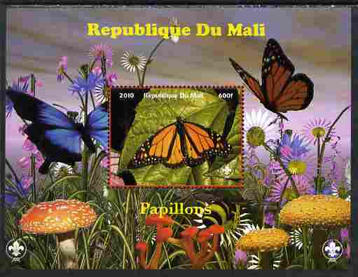 Mali 2010 Butterfles #6 perf s/sheet with Fungi & Scouts Logo unmounted mint. Note this item is privately produced and is offered purely on its thematic appeal, stamps on , stamps on  stamps on butterflies, stamps on  stamps on fungi, stamps on  stamps on scouts