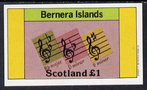Bernera 1982 Musical Notes imperf souvenir sheet (Â£1 value) unmounted mint, stamps on music