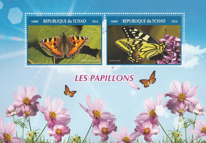 Chad 2016 Butterflies #2 perf sheetlet containing 2 values unmounted mint. Note this item is privately produced and is offered purely on its thematic appeal. . , stamps on , stamps on  stamps on butterflies