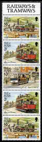 Isle of Man 1988-92 Manx Railways & Tramways booklet pane containing 16p-3p-13p-3p-16p unmounted mint SG 367a, stamps on railways, stamps on trams, stamps on transport