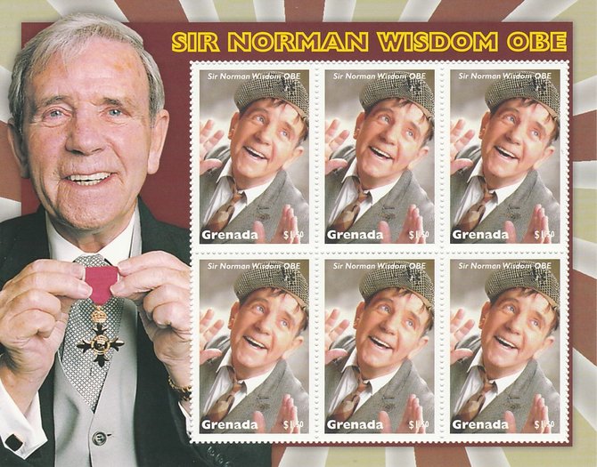 Grenada 2017 Sir Norman Wisdom OBE perf sheetlet containing 6 values unmounted mint, stamps on personalities, stamps on comedy, stamps on films, stamps on cinema, stamps on movies