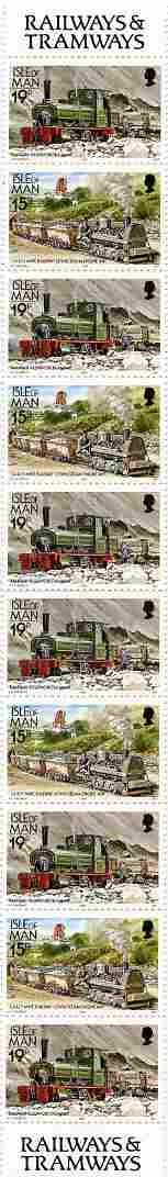 Isle of Man 1988-92 Manx Railways & Tramways booklet pane containing 15p x 4 & 19p x 6 unmounted mint SG 372b, stamps on railways, stamps on trams, stamps on transport