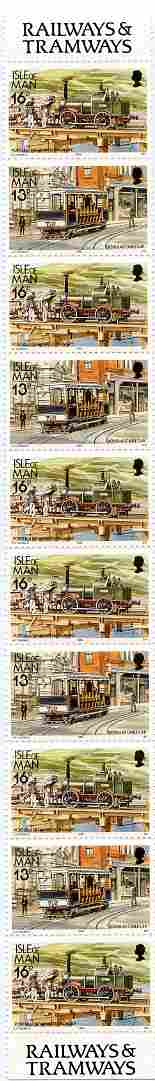 Isle of Man 1988-92 Manx Railways & Tramways booklet pane containing 13p x 4 & 16p x 6 unmounted mint SG 370a, stamps on railways, stamps on trams, stamps on transport