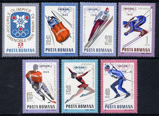 Rumania 1967 Grenoble Winter Olympics set of 7 unmounted mint, SG 3495-3501, Mi 2620-26, stamps on olympics, stamps on sport, stamps on ice dance, stamps on skiing, stamps on bobsled, stamps on ice hockey, stamps on 