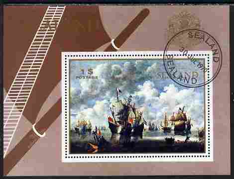 Sealand 1970 Paintings of ships $1 perf m/sheet fine cto used, stamps on ships, stamps on arts