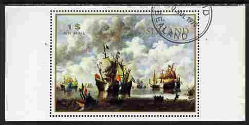 Sealand 1970 Paintings of ships $1 perf proof of m/sheet as issued but with white background, fine cto used, stamps on ships, stamps on arts