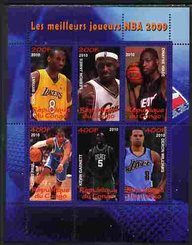 Congo 2010 The Best NBA Basketball Players of 2009 perf sheetlet containing 6 values unmounted mint, stamps on sport, stamps on basketball