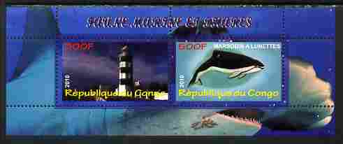 Congo 2010 Lighthouses & Marine Fauna #3 perf sheetlet containing 2 values unmounted mint, stamps on lighthouses, stamps on marine life, stamps on whales, stamps on dolphins